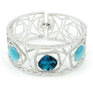 Rhodium Plated Silver Bracelet with Blue Austrian Crystals